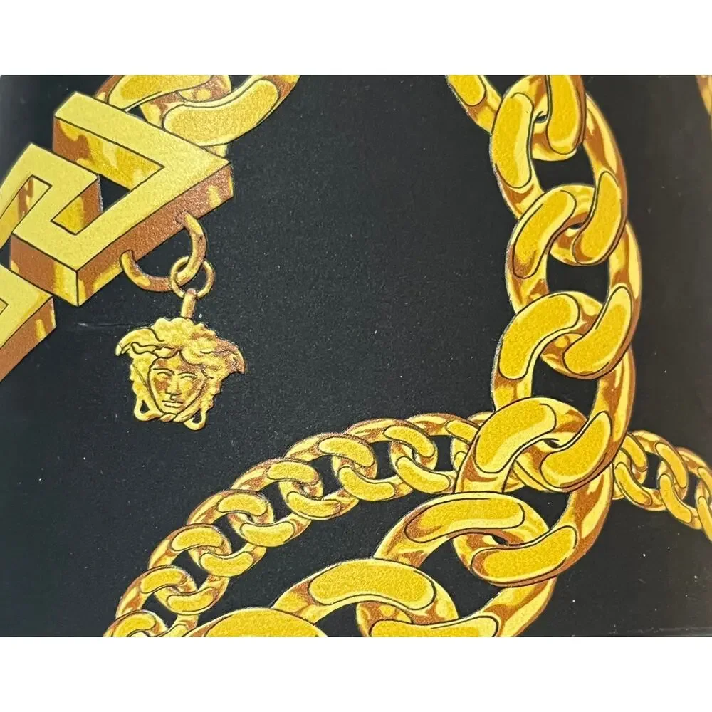 6-99 VERSACE Men's Baroque Sandals Leather Black Gold Size IT42/US8.5-9